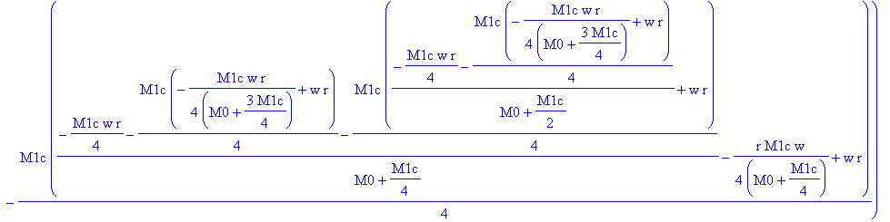 0, -1/4*M1c*w*r/(M0+3/4*M1c), (-1/4*M1c*w*r-1/4*M1c*(-1/4*M1c*w*r/(M0+3/4*M1c)+w*r))/(M0+1/2*M1c), (-1/4*M1c*w*r-1/4*M1c*(-1/4*M1c*w*r/(M0+3/4*M1c)+w*r)-1/4*M1c*((-1/4*M1c*w*r-1/4*M1c*(-1/4*M1c*w*r/(M0...