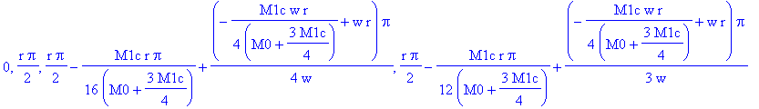 0, 1/2*r*Pi, 1/2*r*Pi-1/16*M1c*r/(M0+3/4*M1c)*Pi+1/4*(-1/4*M1c*w*r/(M0+3/4*M1c)+w*r)*Pi/w, 1/2*r*Pi-1/12*M1c*r/(M0+3/4*M1c)*Pi+1/3*(-1/4*M1c*w*r/(M0+3/4*M1c)+w*r)*Pi/w+1/6*(-1/4*M1c*w*r-1/4*M1c*(-1/4*M...