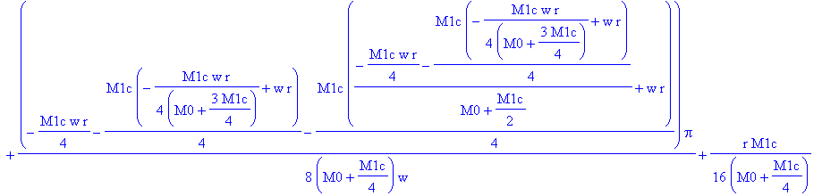 0, 1/2*r*Pi, 1/2*r*Pi-1/16*M1c*r/(M0+3/4*M1c)*Pi+1/4*(-1/4*M1c*w*r/(M0+3/4*M1c)+w*r)*Pi/w, 1/2*r*Pi-1/12*M1c*r/(M0+3/4*M1c)*Pi+1/3*(-1/4*M1c*w*r/(M0+3/4*M1c)+w*r)*Pi/w+1/6*(-1/4*M1c*w*r-1/4*M1c*(-1/4*M...