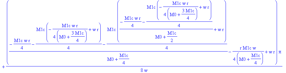 0, 1/2*r*Pi, 1/2*r*Pi-1/16*M1c*r/(M0+3/4*M1c)*Pi+1/4*(-1/4*M1c*w*r/(M0+3/4*M1c)+w*r)*Pi/w, 1/2*r*Pi-1/12*M1c*r/(M0+3/4*M1c)*Pi+1/3*(-1/4*M1c*w*r/(M0+3/4*M1c)+w*r)*Pi/w+1/6*(-1/4*M1c*w*r-1/4*M1c*(-1/4*M...