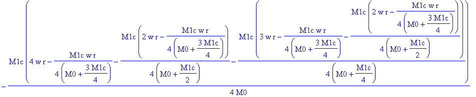 0, -1/4*M1c*w*r/(M0+3/4*M1c), -1/4*M1c*(2*w*r-1/4*M1c*w*r/(M0+3/4*M1c))/(M0+1/2*M1c), -1/4*M1c*(3*w*r-1/4*M1c*w*r/(M0+3/4*M1c)-1/4*M1c*(2*w*r-1/4*M1c*w*r/(M0+3/4*M1c))/(M0+1/2*M1c))/(M0+1/4*M1c), -1/4*...