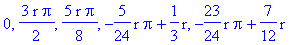 0, 3/2*r*Pi, 5/8*r*Pi, -5/24*r*Pi+1/3*r, -23/24*r*Pi+7/12*r