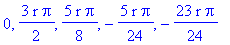 0, 3/2*r*Pi, 5/8*r*Pi, -5/24*r*Pi, -23/24*r*Pi