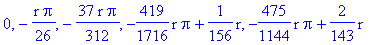 0, -1/26*r*Pi, -37/312*r*Pi, -419/1716*r*Pi+1/156*r, -475/1144*r*Pi+2/143*r